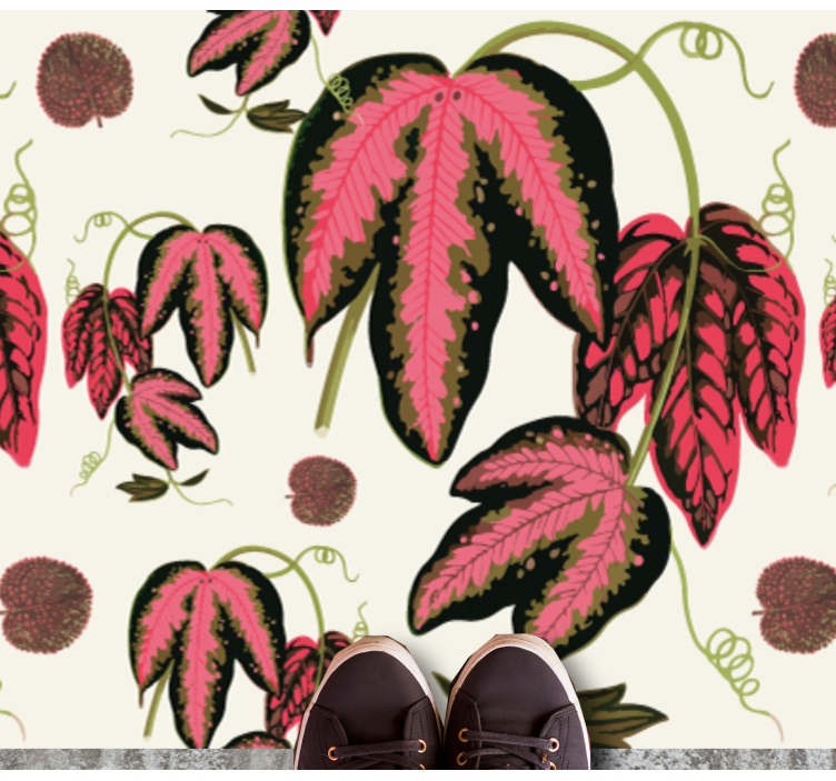 Pink Leaf Pattern vinyl rug flowers - TenStickers