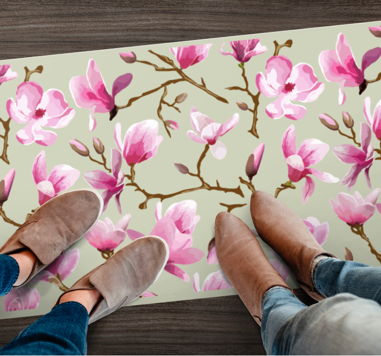 Pink Magnolia vinyl rug flowers - TenStickers
