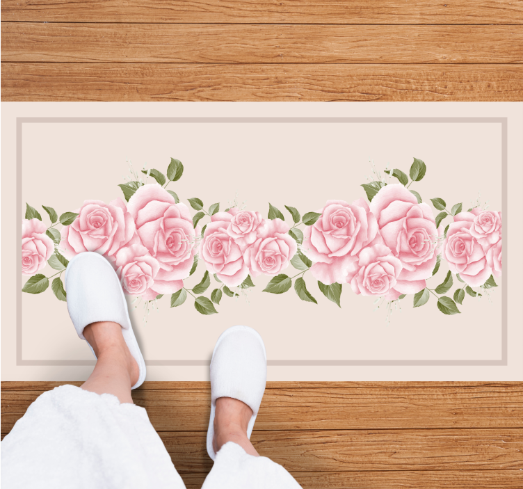 PINK ROSE BORDER vinyl rug flowers - TenStickers