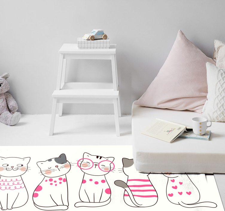 Playful Cat Illustrations vinyl rug - TenStickers
