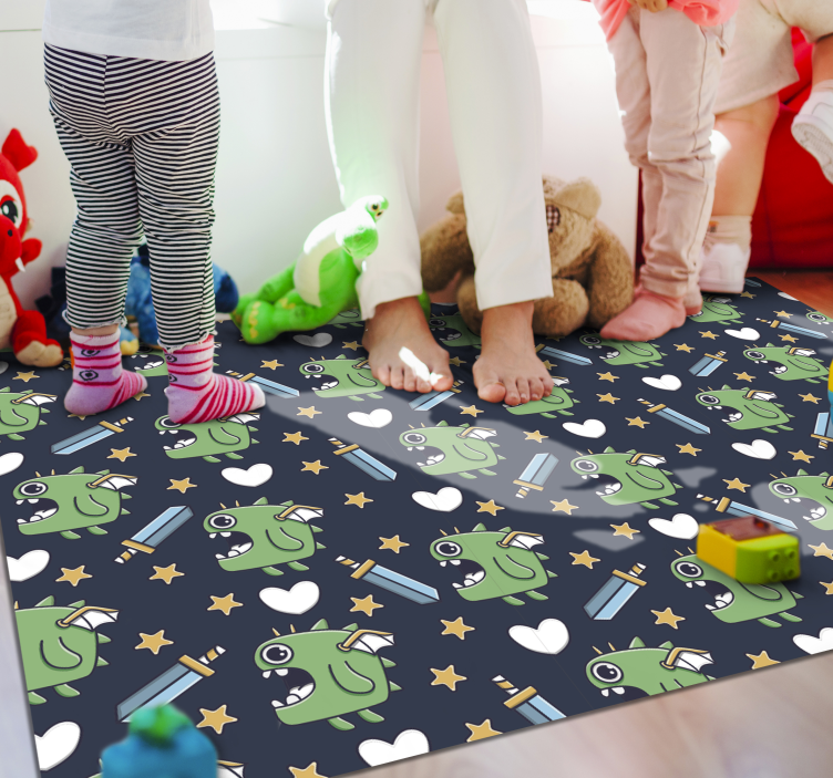 Green monsters and swords vinyl rug - TenStickers