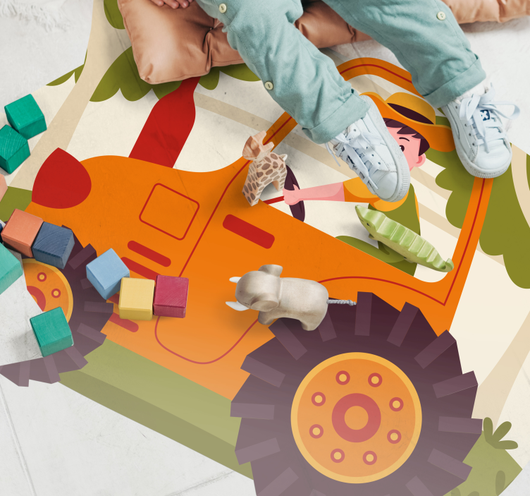 Playful Tractor Imagery kids vinyl rug - TenStickers