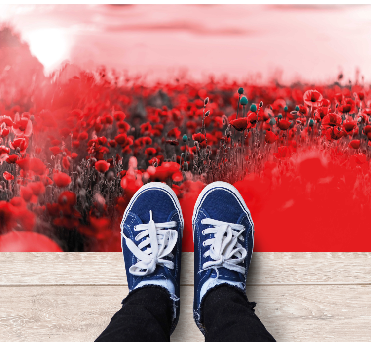 Red Floral Scene vinyl rug flowers - TenStickers