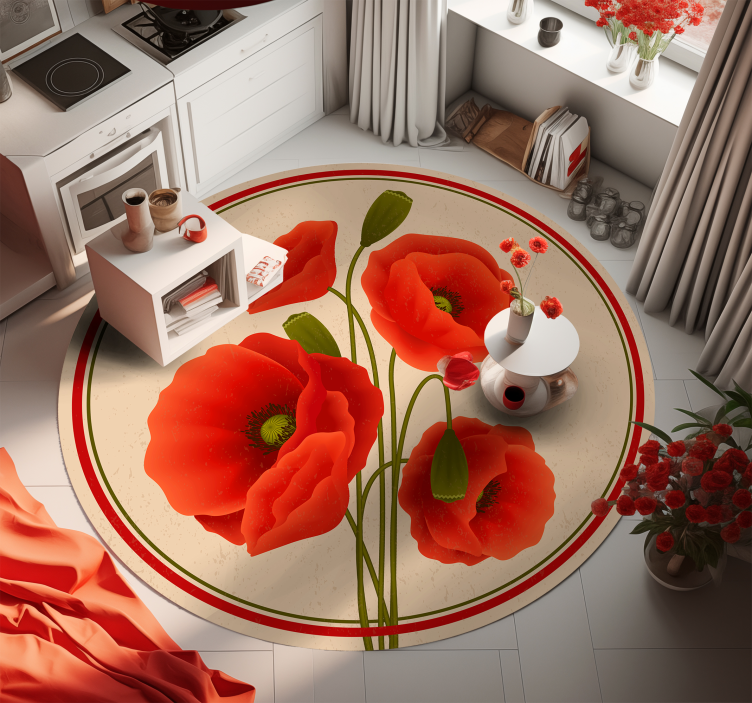 Red poppies floral  vinyl rug - TenStickers
