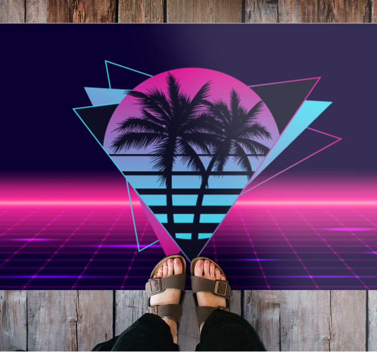 Retro Neon Palms vintage vinyl rug - TenStickers