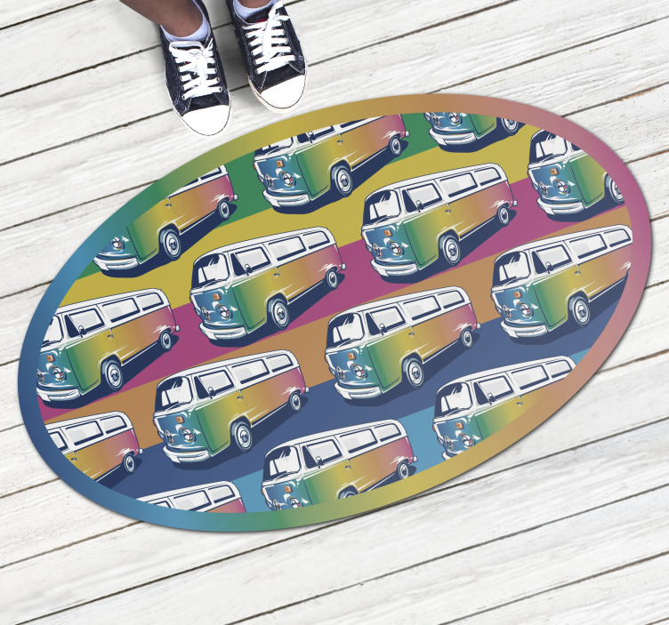 Retro Vehicle Parade vinyl rug - TenStickers
