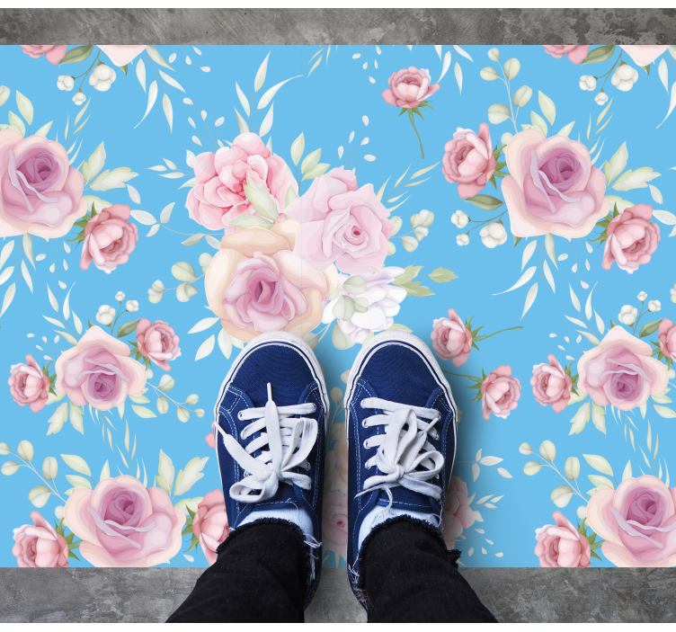 ROSE BLOSSOMS ON BLUE vinyl rug flowers - TenStickers