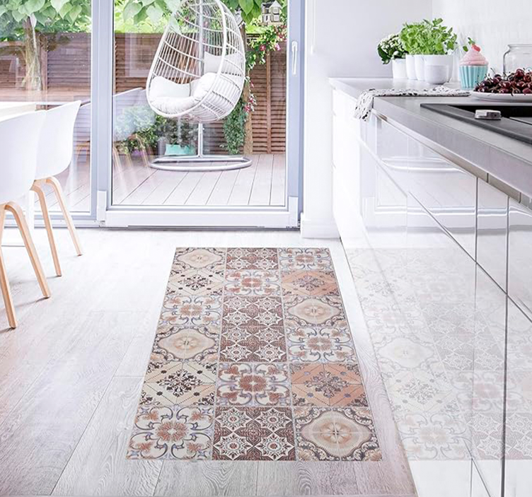 Rust Baroni Kitchen tile vinyl rug - TenStickers