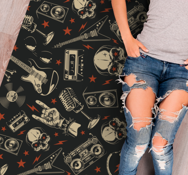 Skull Music Theme teenage bedroom vinyl rug - TenStickers