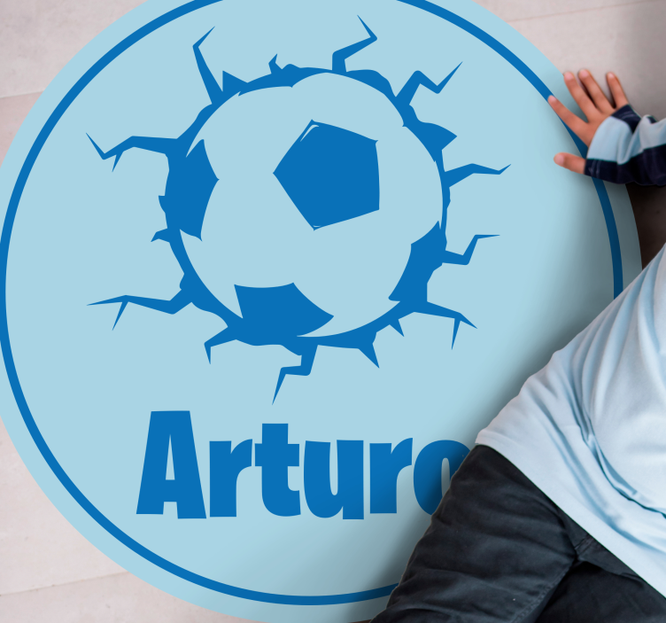 Beaking football ball with name vinyl rug - TenStickers