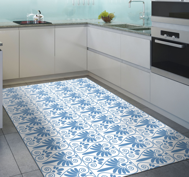 Sophisticated Blue Motif tile vinyl rug - TenStickers