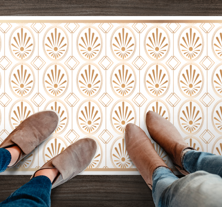 Sophisticated golden motif mosaic vinyl rug - TenStickers