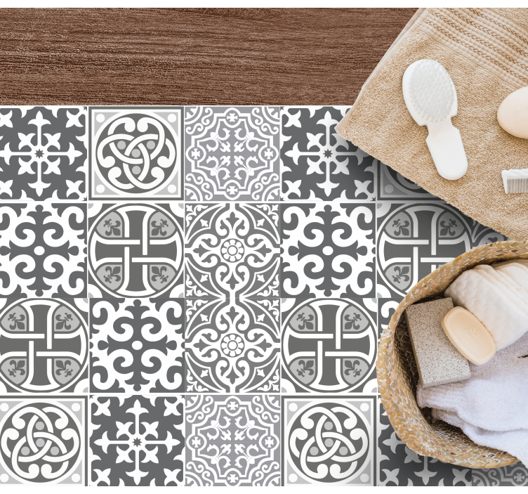 Sophisticated grey arrangements tile vinyl rug - TenStickers