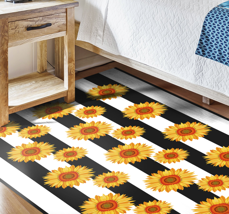 Sunflower Stripes vinyl rug flowers - TenStickers