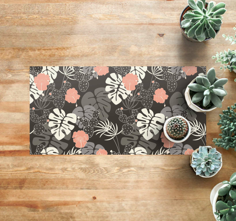 Tropical black design vinyl rug flowers - TenStickers