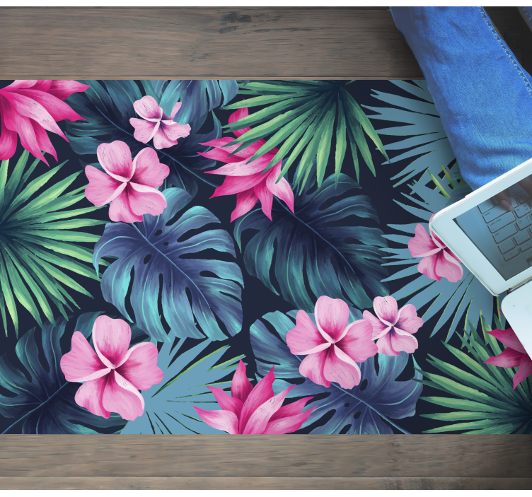 Tropical Floral Motif vinyl rug flowers - TenStickers
