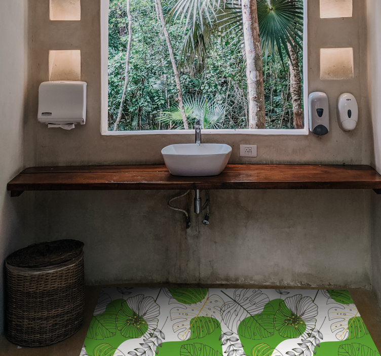 Tropical Monstera vinyl rug flowers - TenStickers