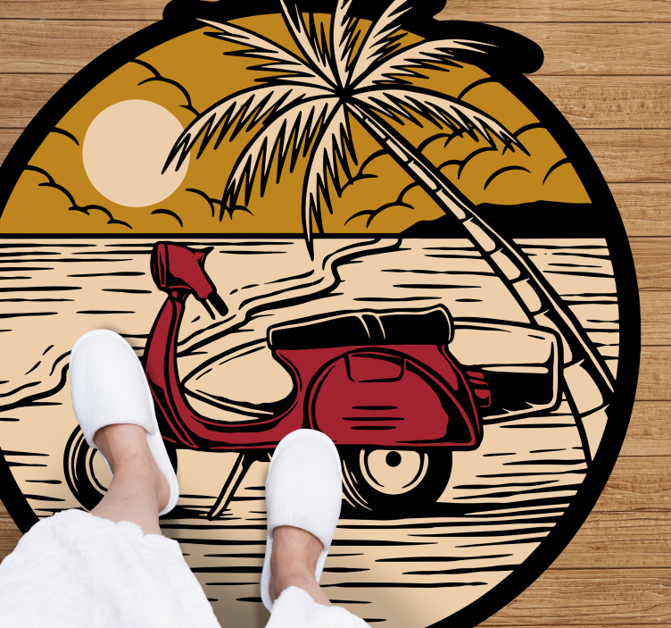 Tropical Scooter Scene vinyl rug - TenStickers