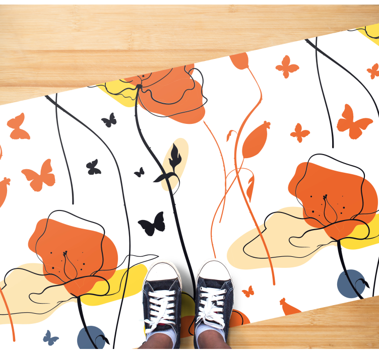 Minimalistic pattern with butterflies vinyl rug flowers - TenStickers
