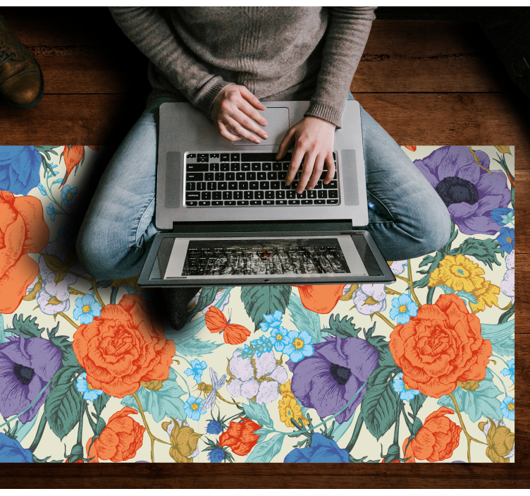 Vibrant Floral Composition vinyl rug flowers - TenStickers