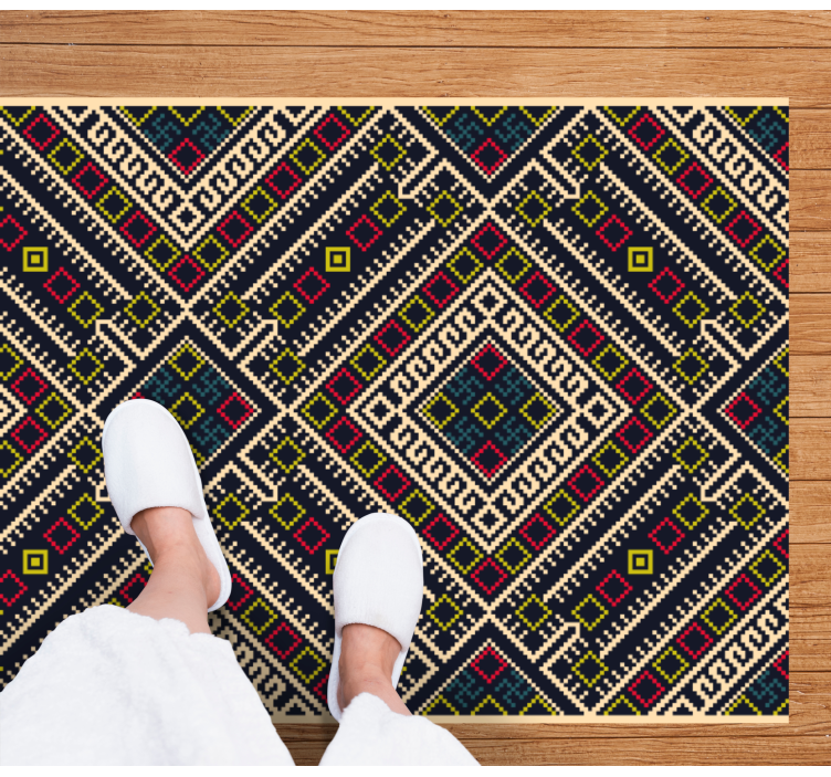 Vibrant Geometric Components ethnic vinyl rug - TenStickers