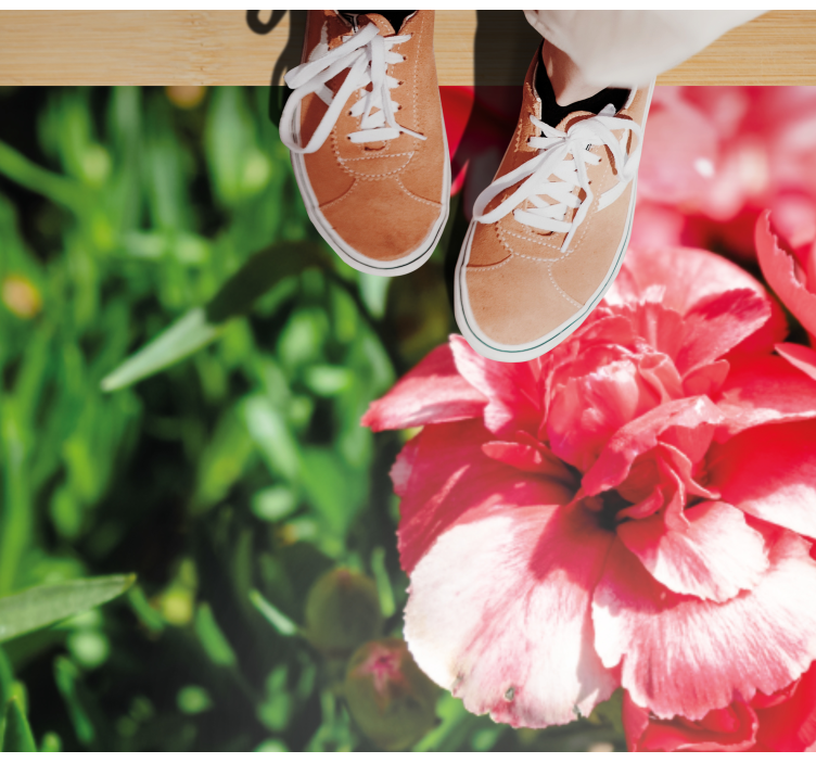 Pink blooms and grass vinyl rug flowers - TenStickers