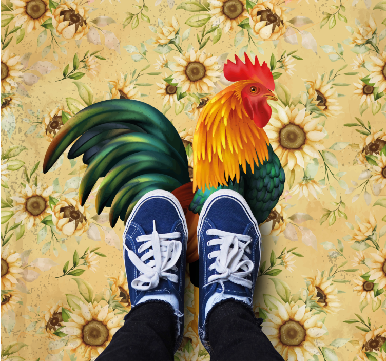 Porud rooster vinyl rug flowers - TenStickers