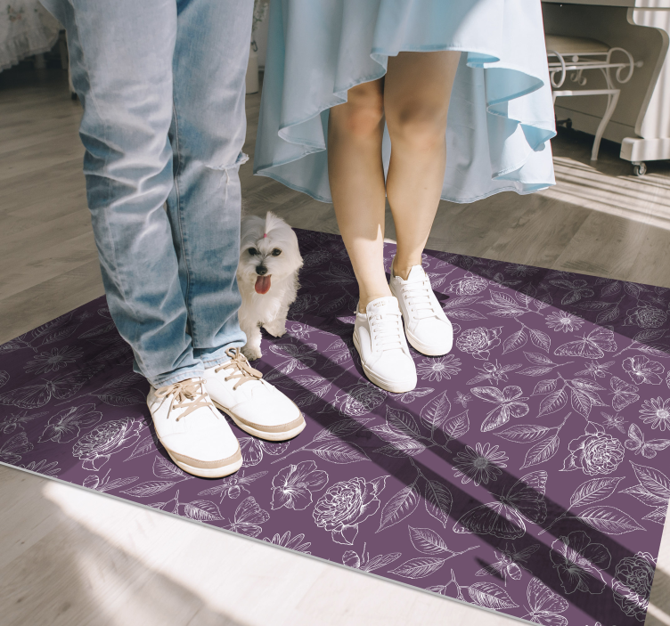 Vintage botanical pattern vinyl living room rug - TenStickers