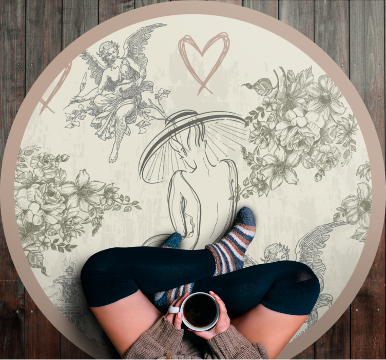 Round Celestial Flower Element circular vinyl rug - TenStickers