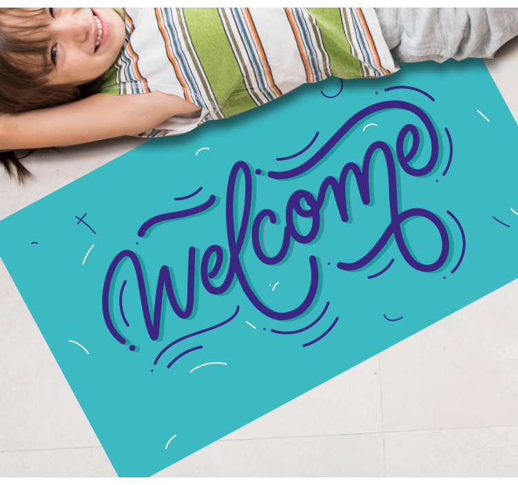 Welcome blue design entrance hall vinyl rug - TenStickers
