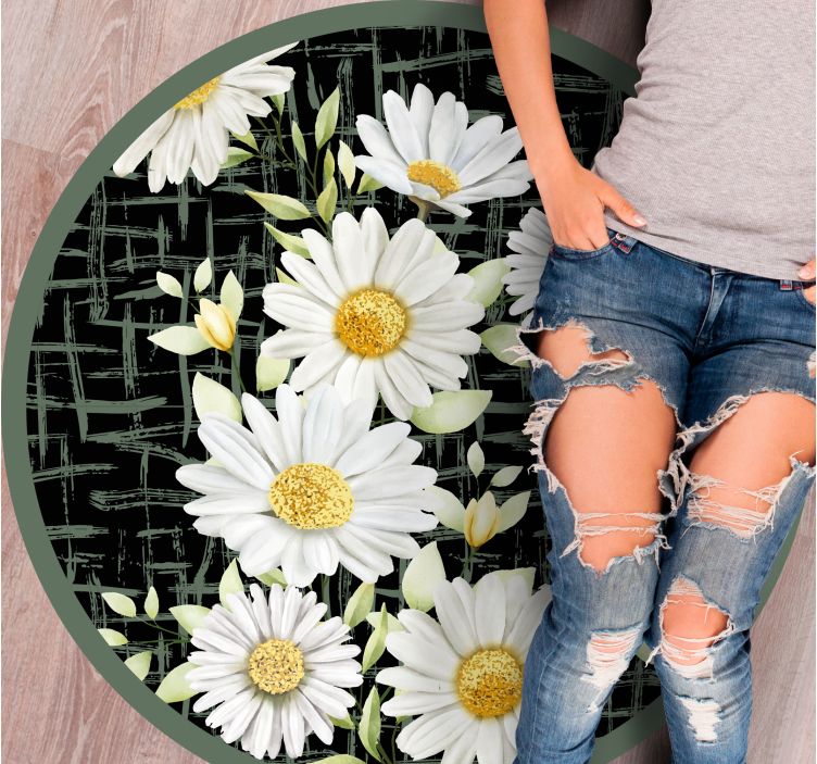 White Daisy Arrangement vinyl rug flowers - TenStickers