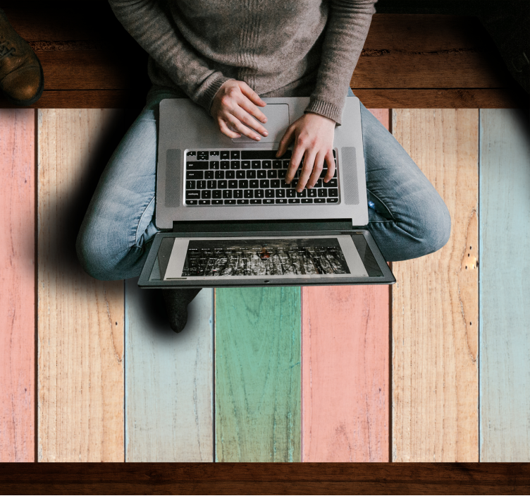 Wooden textured colorful planks effect rug - TenStickers