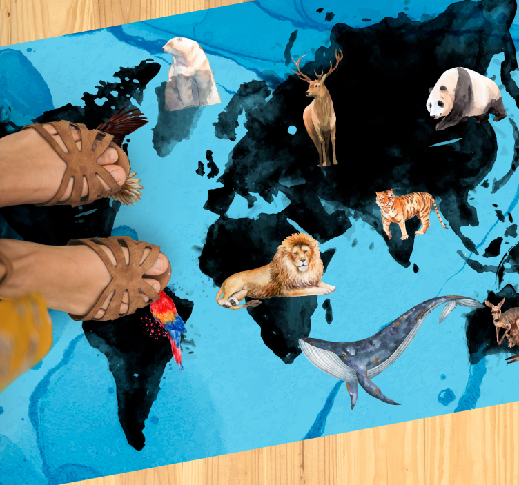 Blue and black wildlife vinyl rug - TenStickers