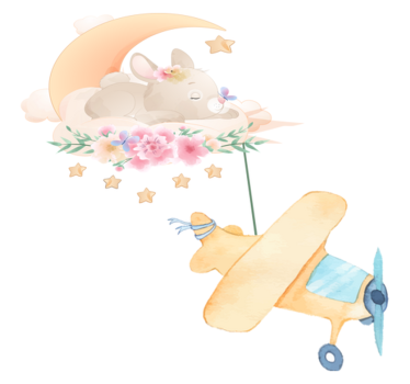 Animal vinyl rug bunny sleeping on moon with toy plane - TenStickers