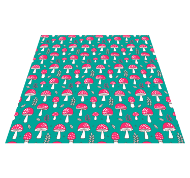 Vinyl rug flowers classical mushrooms on turquoise - TenStickers