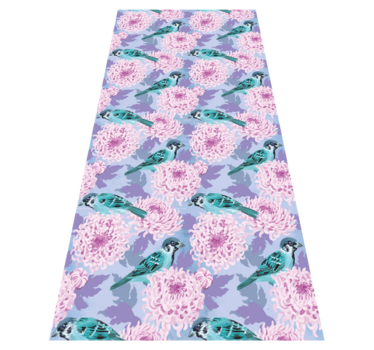 Vinyl rug flowers pink garden blooms with birds - TenStickers