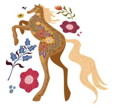 Vinyl rug flowers wild horse folklore design - TenStickers