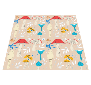 Vinyl rug flowers classic mushrooms beige background - TenStickers