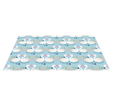 Vinyl rug flowers with swans in love on blue - TenStickers