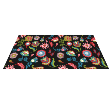 Colorful folk pattern on a dark background flower rug - TenStickers