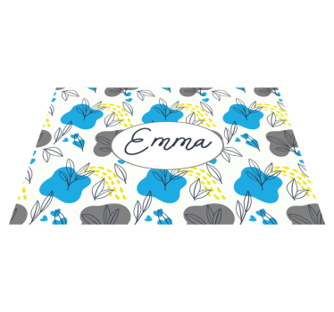 Custom floral name entrance hall vinyl rug - TenStickers