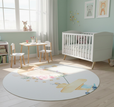 Animal vinyl rug bunny sleeping on moon with toy plane - TenStickers