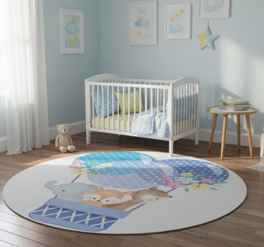 Animal vinyl rug watercolor animals hot air balloon - TenStickers