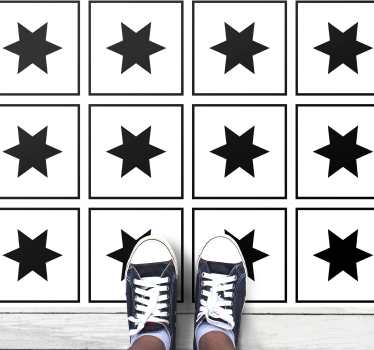 Black and white motif star vinyl rug - TenStickers