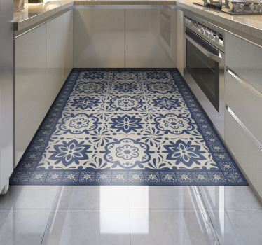 Blue hidraulic floral theme tile mat - TenStickers
