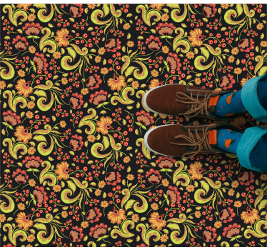 Botanical Twirl Motif vinyl rug flowers - TenStickers