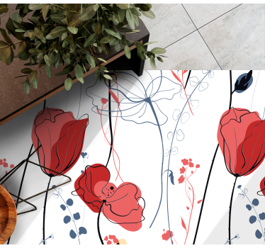 Crimson Blossom Grace vinyl rug flowers - TenStickers