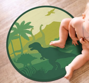 dinosaurs silhouette on beautiful landscape circular mat - TenStickers