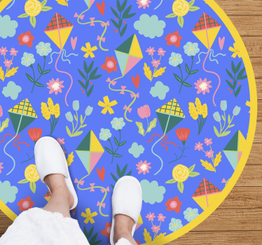 Floral Kite Motif vinyl rug flowers - TenStickers