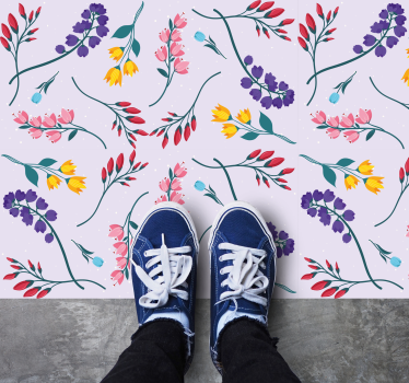 Purple subtle pattern vinyl rug flowers - TenStickers